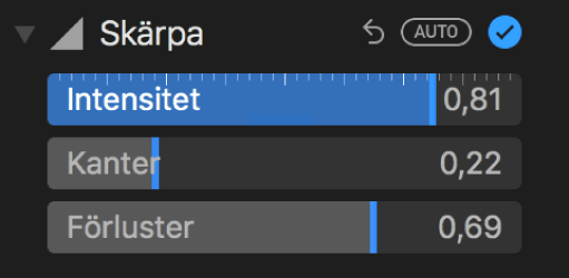 Skärpereglagen på panelen Justera.
