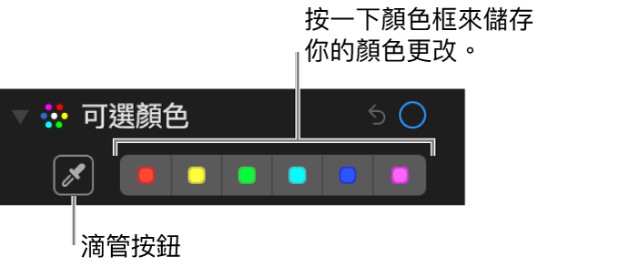 「可選顏色」控制項目顯示「滴管」按鈕和顏色框。