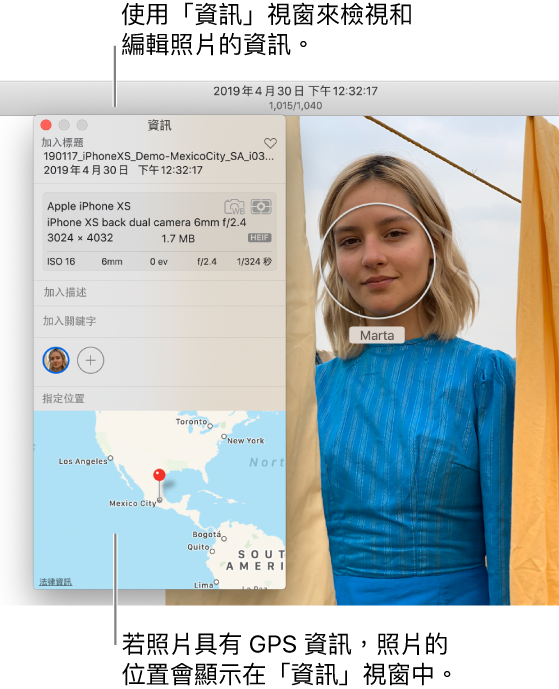 照片的「資訊」視窗。