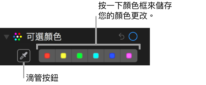 「可選顏色」控制項目顯示「滴管」按鈕和顏色框。