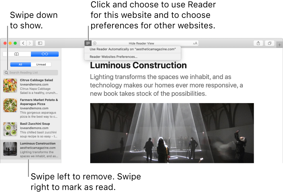 A Safari window with a Reading List displayed.