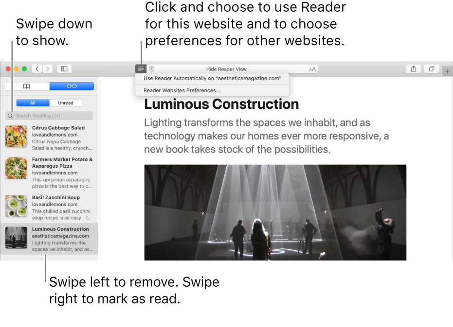A Safari window with a Reading List displayed.