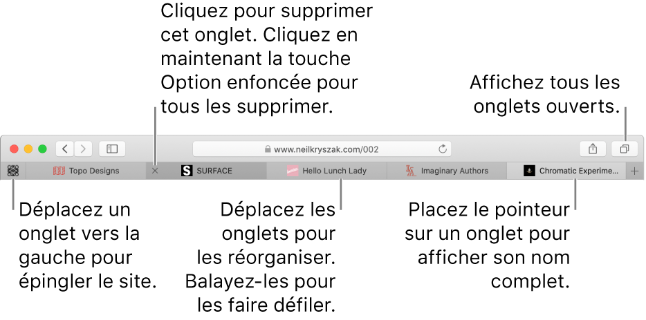 La fenêtre Safari comportant des onglets.