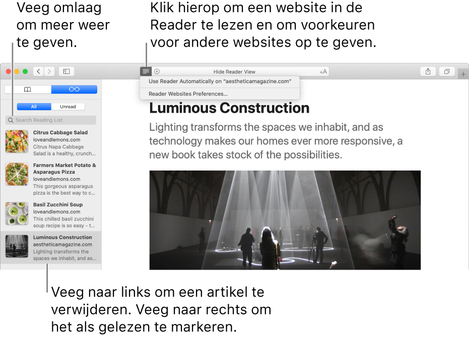 Een Safari-venster met daarin een leeslijst.