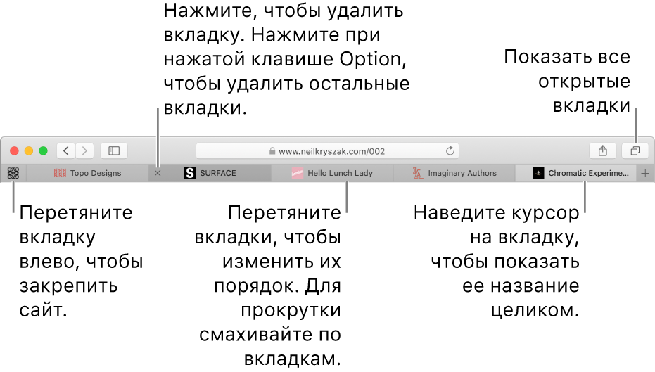 Окно Safari со вкладками.