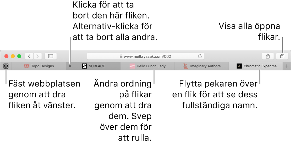 Safari-fönstret med flikar.