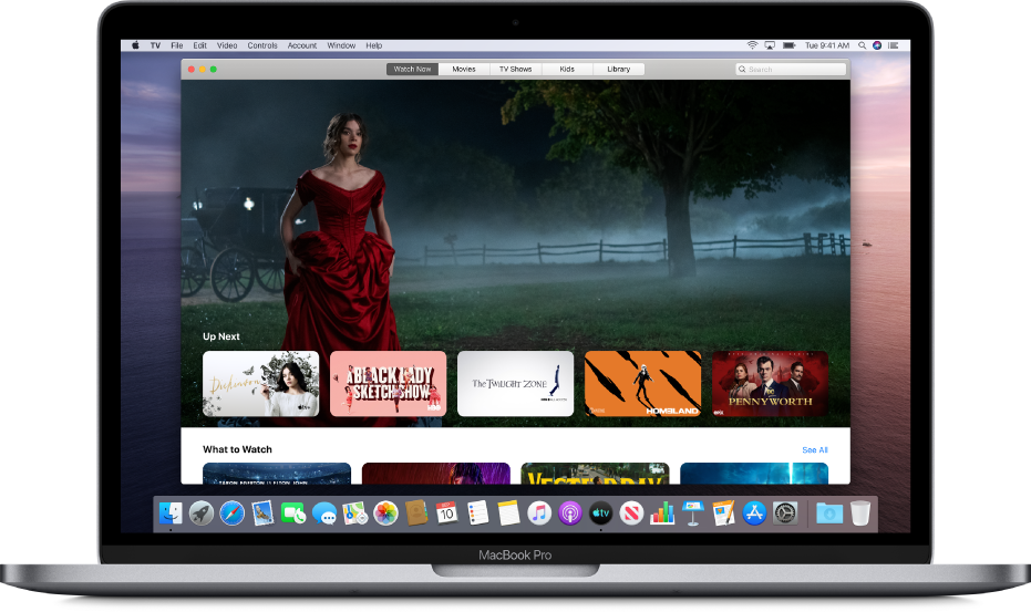 Het Apple TV-appvenster op de achtergrond.