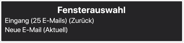 Die Fensterauswahl ist ein Panel, in dem die derzeit geöffneten Fenster aufgelistet werden.