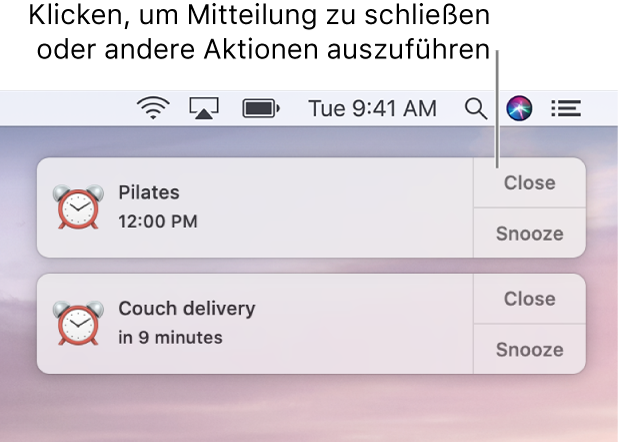 Mitteilungen der App „Kalender“ oben rechts auf dem Bildschirm