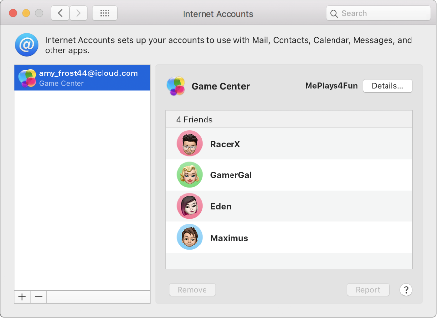 Ett Game Center-konto i Internetkonton.