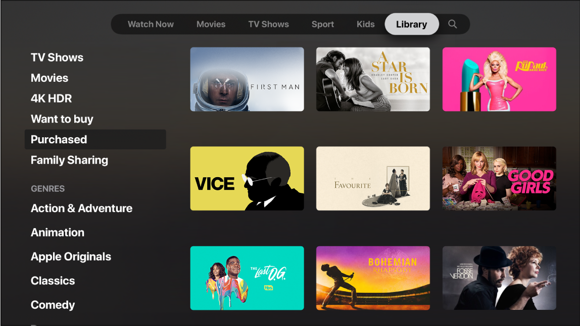 Screen showing Library