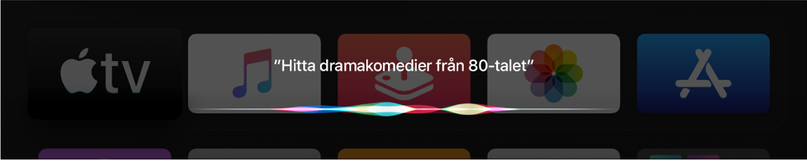 TV-skärm som visar filmsökning med Siri efter genre och datum