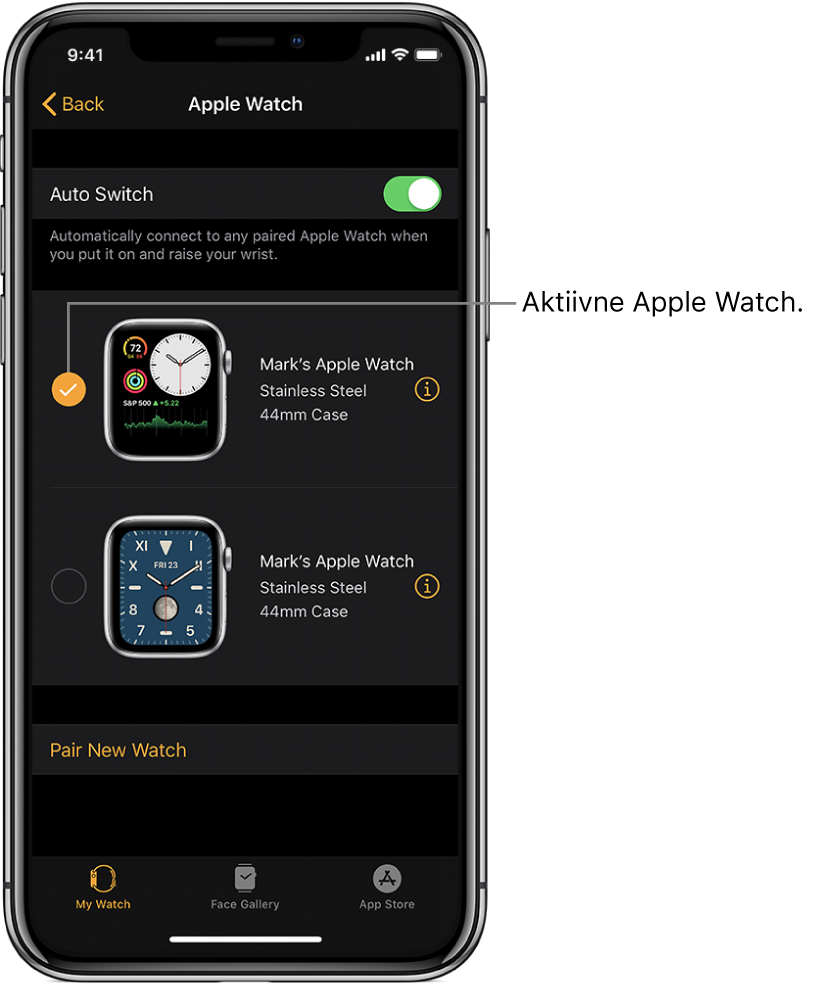 Linnuke tähistab aktiivset Apple Watchi.