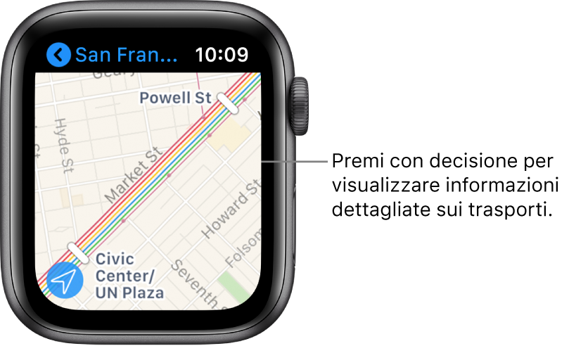 L’app Mappe che mostra i dettagli dei mezzi, inclusi gli itinerari e i nomi delle fermate.