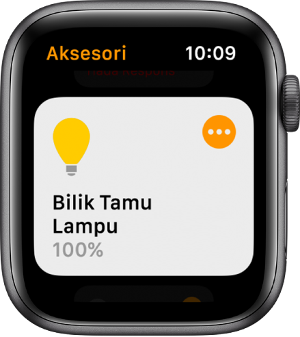 App rumah menunjukkan aksesori lampu. Ketik ikon di penjuru kanan atas aksesori untuk laraskan setingnya.