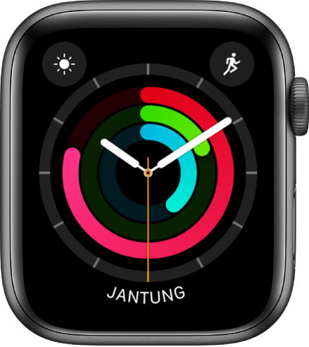 Muka jam Analog Aktiviti menunjukkan masa dan juga kemajuan gol Bergerak, Bersenam dan Berdiri. Terdapat juga tiga komplikasi: Keadaan Cuaca di sebelah kiri atas, Latihan di kanan atas dan Kadar Jantung di bahagian bawah.