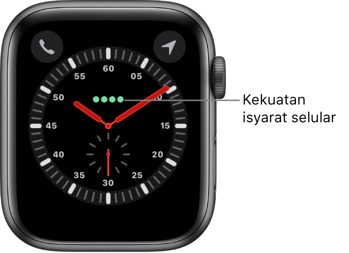 Muka jam Pengembara ialah jam analog. Di atas pusat muka jam ialah empat titik hijau yang menandakan kekuatan isyarat selular.