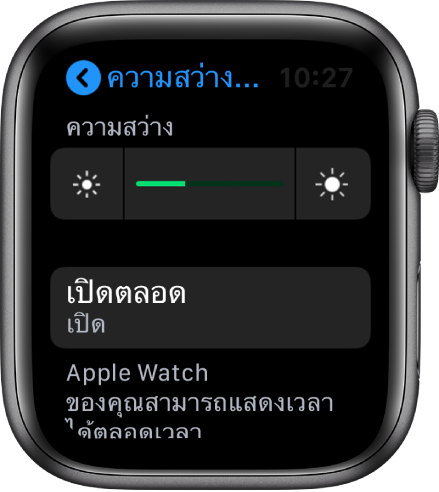ปุ่มเปิดตลอดในหน้าจอความสว่างและขนาดข้อความบน Apple Watch