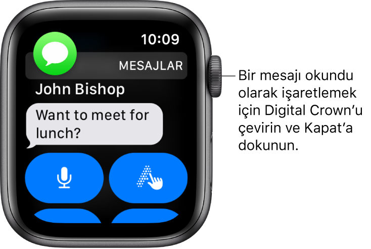 Sol üstte Mesajlar simgesi altta mesajın gösterildiği mesaj bildirimi.