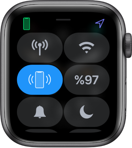 Sol ortada iPhone’a Ping At düğmesinin gösterildiği Denetim Merkezi.