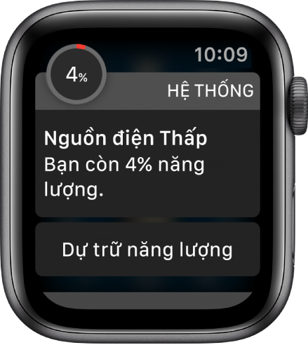 Cảnh báo nguồn điện thấp có một nút mà bạn có thể chạm vào để chuyển sang chế độ Dự trữ năng lượng.