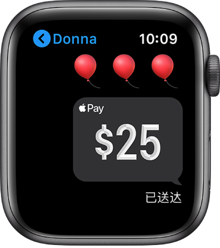 “信息”屏幕,显示已完成的 Apple Cash 支付。