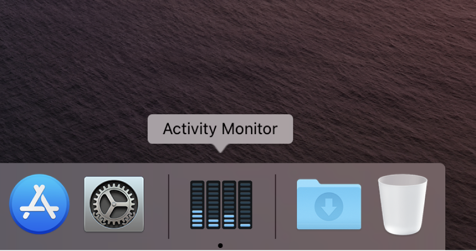 The Activity Monitor icon in the Dock showing disk activity.