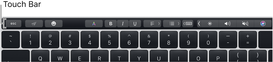 Touch Bar preko gornjeg dijela tipkovnice.