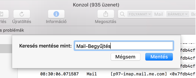 Keresés mentése a Konzolban a keresési feltételek megadása után.