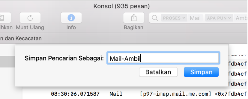 Menampilkan penyimpanan pencarian di Konsol setelah memasukkan kriteria pencarian.