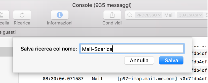 Mostra come salvare una ricerca in Console dopo aver inserito i criteri di ricerca.