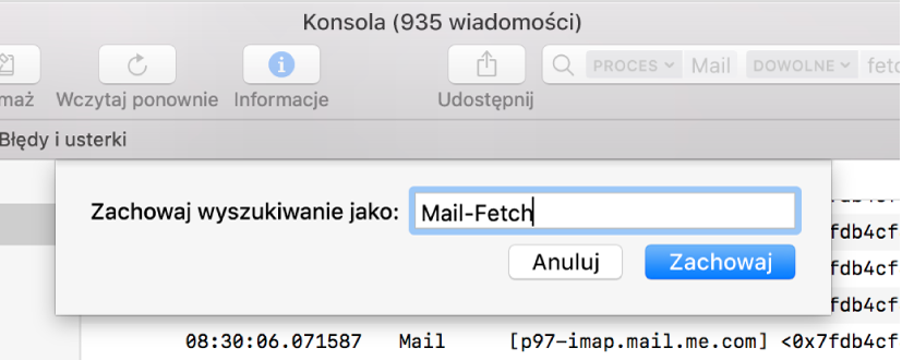 Zachowywanie wyszukiwania w Konsoli po wprowadzeniu kryteriów.