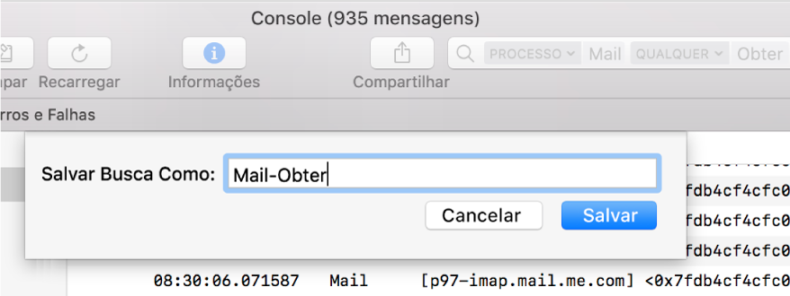 Mostra como salvar uma busca no Console depois de inserir os critérios de busca.
