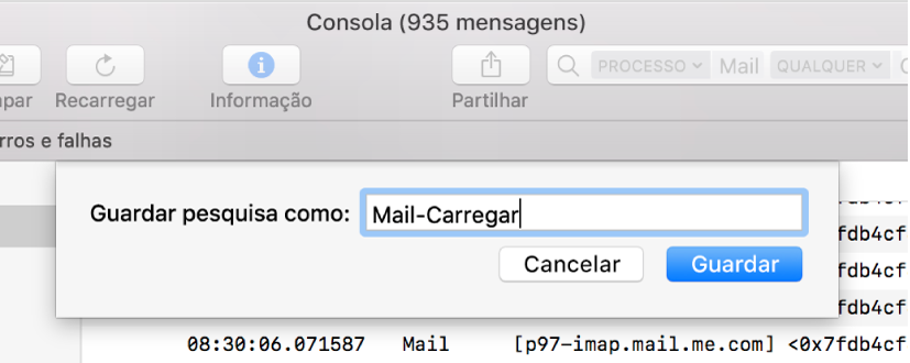 Mostra uma pesquisa na Consola a ser guardada após especificados os critérios de pesquisa.