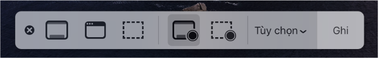 Công cụ Chụp ảnh màn hình với nút Quay ở bên phải và menu bật lên Tùy chọn ở bên cạnh.