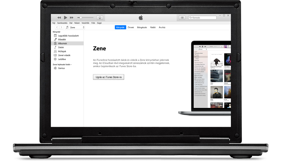 Egy PC új, üres iTunes könyvtárral.