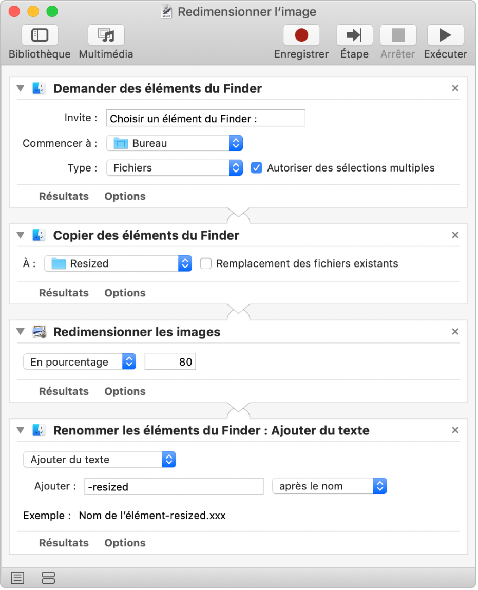 Un processus d’Automator avec quatre actions.