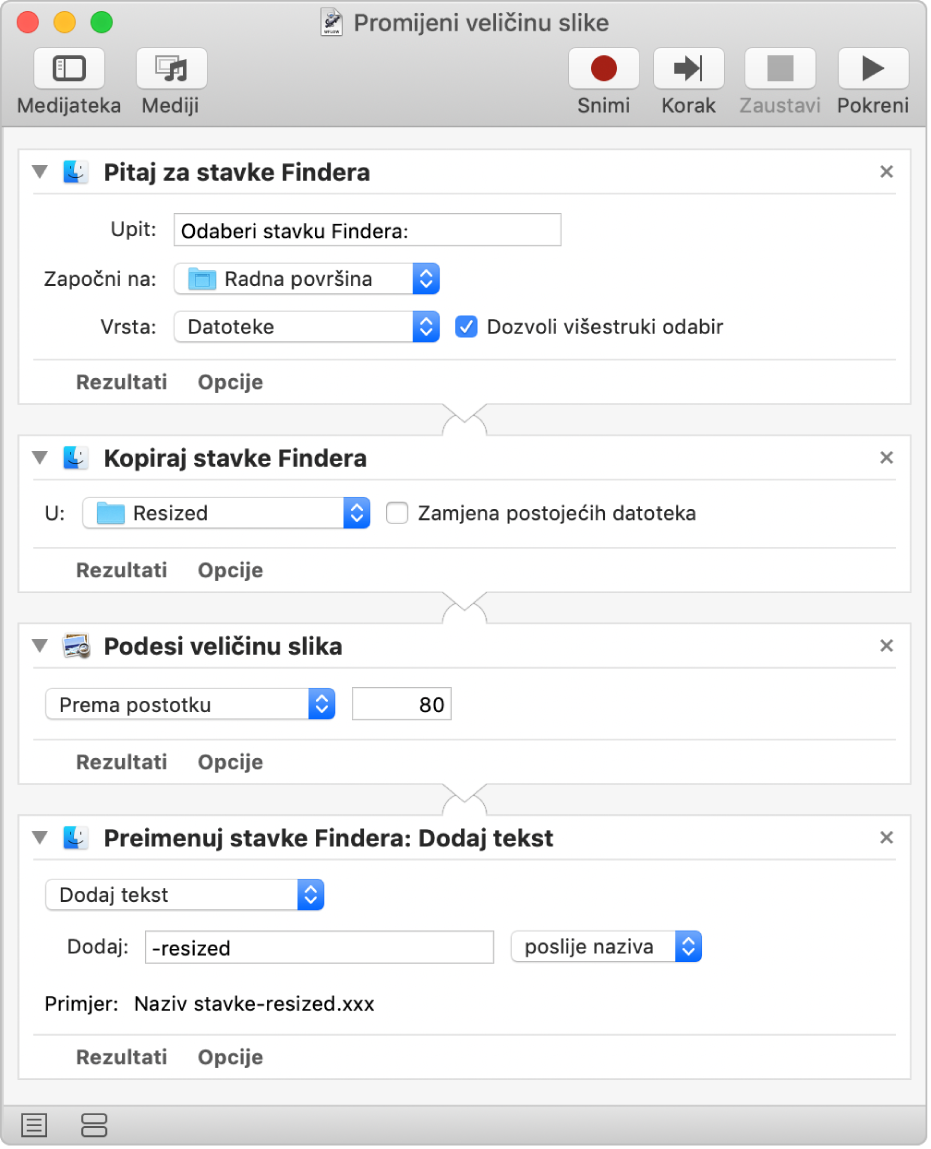 Tijek rada Automatora s četiri postupka.