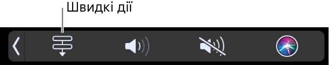 Кнопка Швидких дій на Control Strip панелі Touch Bar.