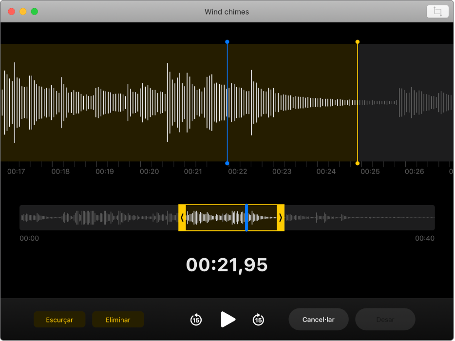 Una nota de veu en procés d’edició a la finestra de l’app Notes de veu.