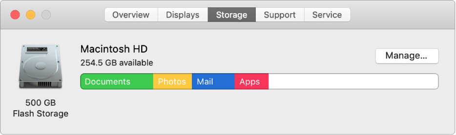 The Storage pane in System Information, showing a graphical representation of your storage.