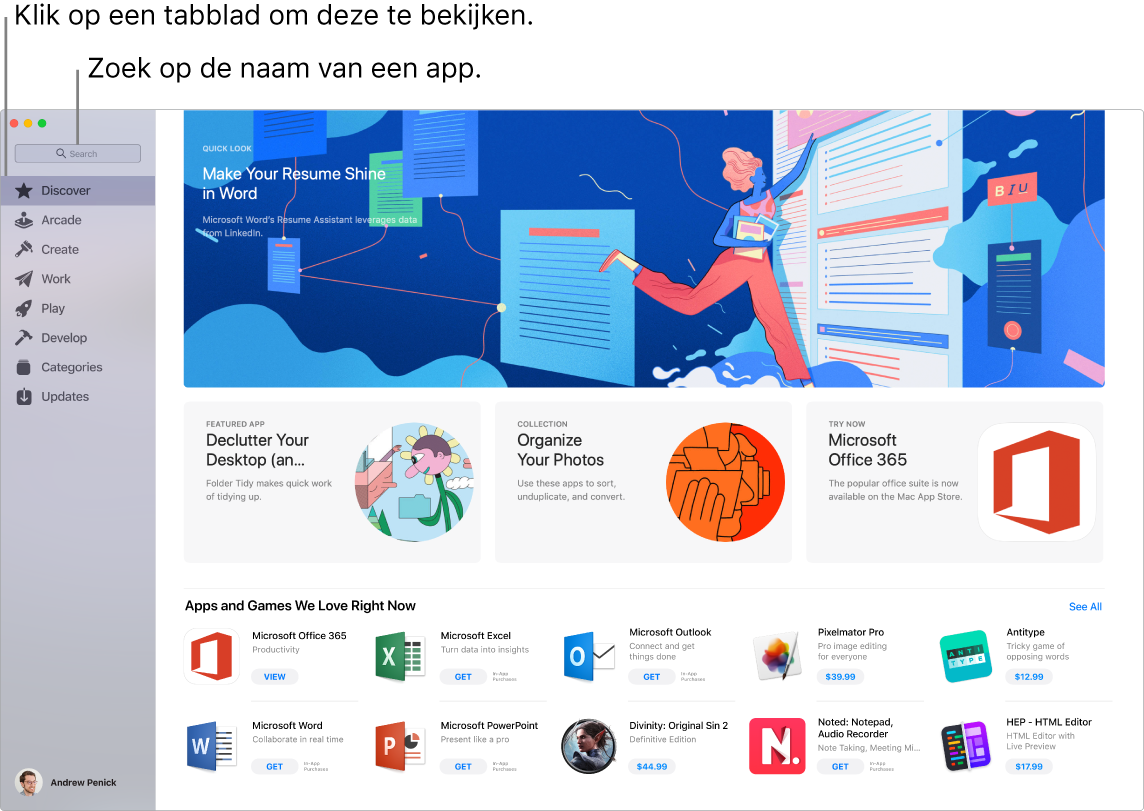 App Store-venster met daarin het zoekveld.