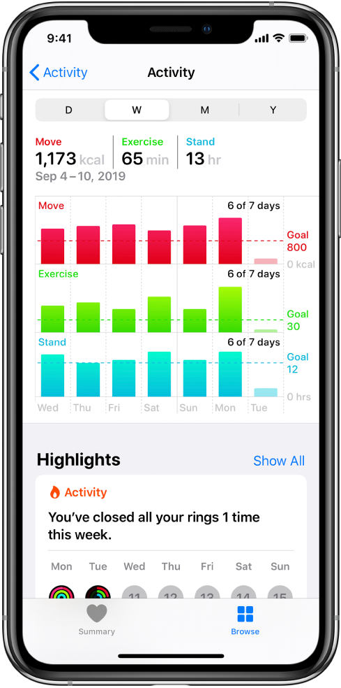 A details screen for the Activity category.