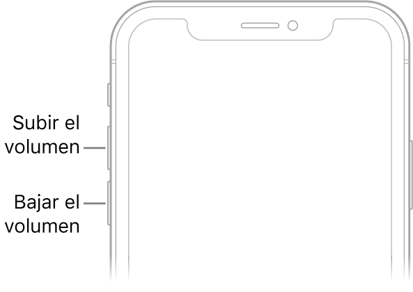 El área superior del frente del iPhone con los botones para subir y bajar volumen en la parte superior izquierda.