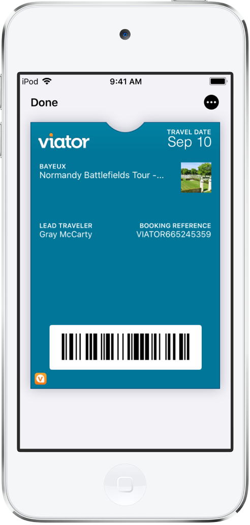 A boarding pass in Wallet showing flight information and the QR code at the bottom.