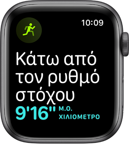 Μια οθόνη Προπόνησης που σας ενημερώνει ότι είστε πίσω για τον στόχο που έχετε ορίσει.
