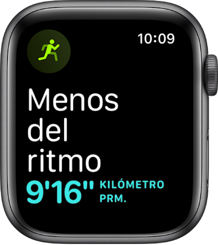 Una pantalla de Entrenamiento te indica que estás avanzando más lento que tu ritmo meta.