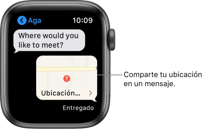 Pantalla de Mensajes mostrando un mapa con la ubicación del remitente.