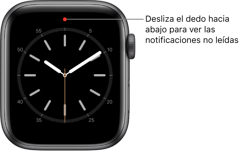 Se muestra un punto rojo en la parte superior central de la esfera cuando tienes una notificación sin leer.