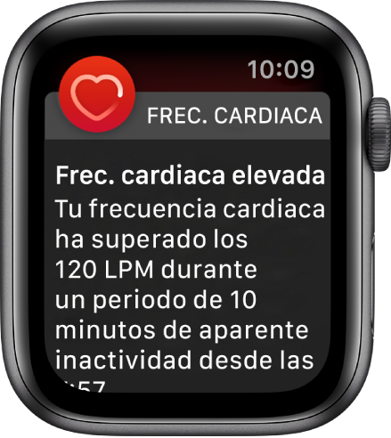 Un aviso de frecuencia cardiaca que indica una frecuencia cardiaca alta.